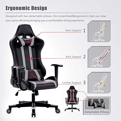 IntimaTe WM Heart Silla Gaming, Silla Gaming Ergonómica Silla de Escritorio de Oficina Racing Silla Computadora Respaldo Alto Cojín Lumbar & Cabeza Almohada Gris