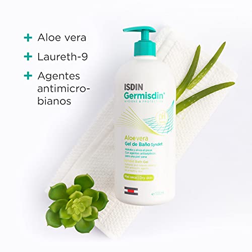 ISDIN Germisdin Aloe Vera Higiene Corporal de Uso Diario Gel de Baño Syndet con Aloe Vera Recomendado para Piel Seca o con Tendencia al Picor, Pack de 2 Unidades de 1000ml