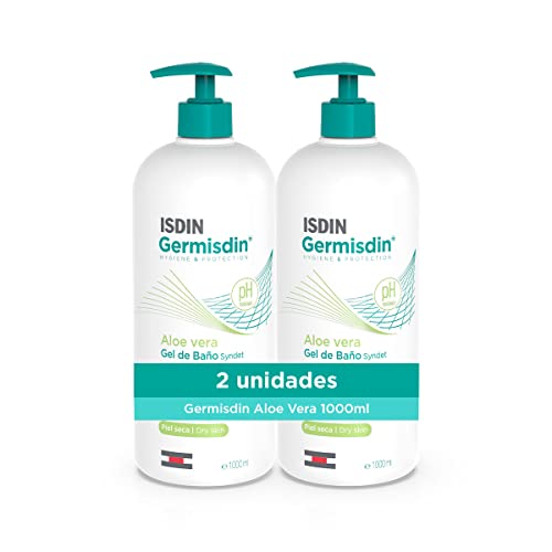 ISDIN Germisdin Aloe Vera Higiene Corporal de Uso Diario Gel de Baño Syndet con Aloe Vera Recomendado para Piel Seca o con Tendencia al Picor, Pack de 2 Unidades de 1000ml