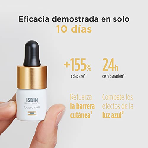 ISDIN Isdinceutics Flavo-C Forte, Sérum Facial Antioxidante con un 15% de Vitamina C Pura y Fresca, Vitamina E y Ácido Hialurónico, 1 Unidad