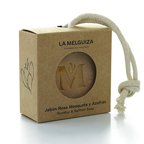 Jabón Natural Rosa Mosqueta y Azafrán Hecho a Mano en España Tradicional. Vegano, sin Químicos. Eficaz contra las Manchas. Regalo