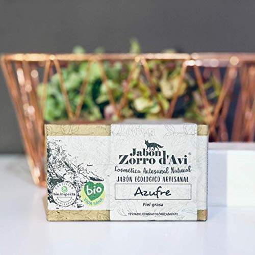 Jabón Zorro D’Avi | Jabón Natural Ecológico de Azufre | 120 gr | para Pieles Grasas y Seborreica | Jabón Biodegradable Zero Waste | Control del Acné | Fabricado en España