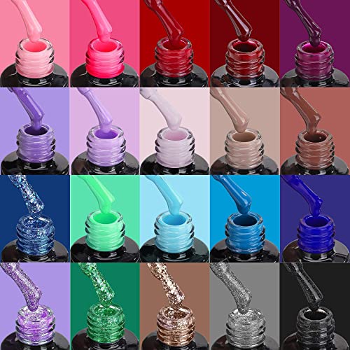 Janolia Esmaltes Semipermanentes 23 pcs, 20 Colores de Uñas en Gel UV LED con Base, Capa Superior Brillante y Mate, para Salón de Uñas en Casa, Juego de Gel de Uñas Perfecto para Principiantes