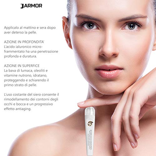 J.ARMOR Bio Serum Contorno de Ojos - Ácido Hialurónico, Baba de Caracol - Contorno de Labios, Arrugas, Bolsas, Ojeras, Cicatrices, Manchas Oscuras - Hidratante y Nutritiva - Roll on 10 ml Orgánico