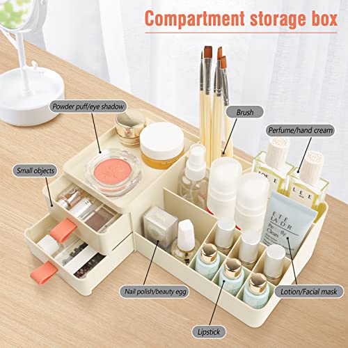 JatilEr Organizador de maquillaje con cajones, organizador de tocador, organizador de cosméticos con compartimentos, caja de almacenamiento de perfume, organizador de belleza silicona (albaricoque)