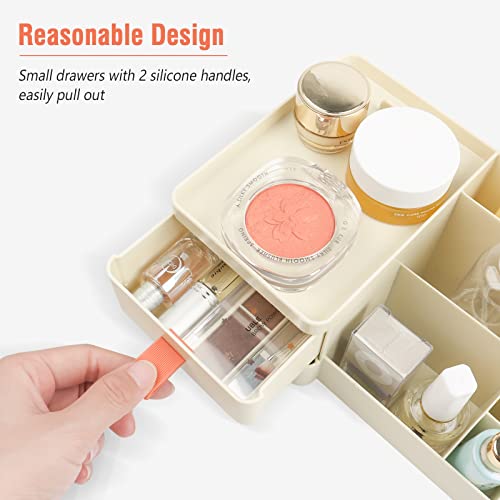 JatilEr Organizador de maquillaje con cajones, organizador de tocador, organizador de cosméticos con compartimentos, caja de almacenamiento de perfume, organizador de belleza silicona (albaricoque)