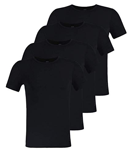 Jefe de Hugo 4 Paquete Hombre Ajustado Camisetas,Cuello Redondo,Camiseta Interior Media Manga, Liso - Negro, 8 (XX-Grande)