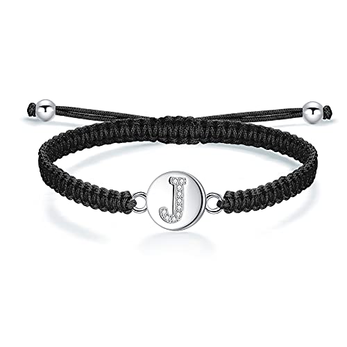 J.Endéar Pulsera Hecha A Mano con Letra Inicial J Mujer Niña Plata 925 Cadena de Filigrana Trenzada Joyería con Nombre Personalizado