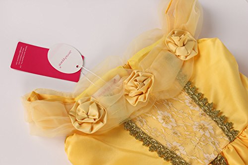 JerrisApparel Niña Princesa Belle Disfraz Tul Fiesta Trajes Vestido (4 años, Amarillo 1 con Accesorios)