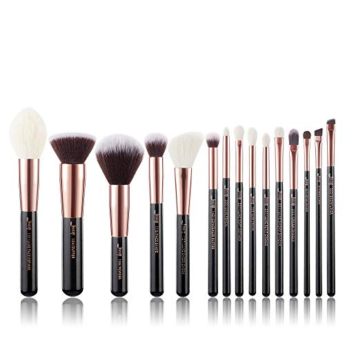 Jessup Set Brochas de Maquillaje Profesional Oro Rosa 15pcs Negro Pinceles de Maquillaje para Polvo Fundación Mezcla Delineador Sombras de Ojos Ocultador, T160