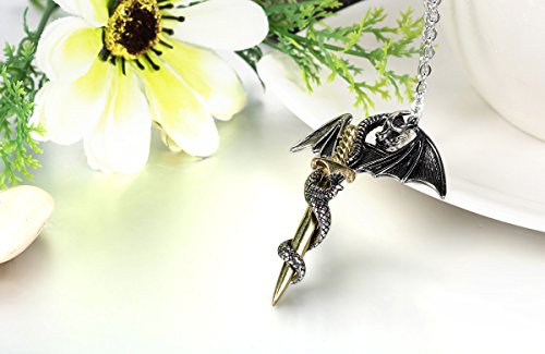 JewelryWe Collar de la joyería con Hombres Mujer, Estilo Retro, Dragon Sword Colgante de Acero Inoxidable, Regalo de cumpleaños para Hombre