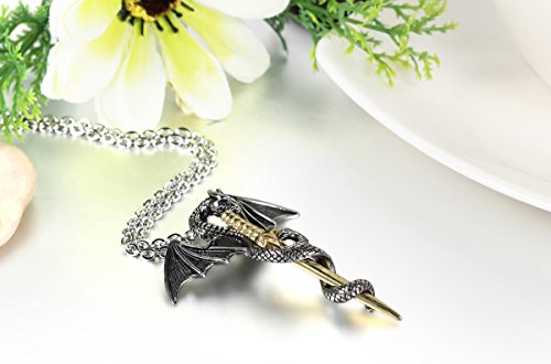 JewelryWe Collar de la joyería con Hombres Mujer, Estilo Retro, Dragon Sword Colgante de Acero Inoxidable, Regalo de cumpleaños para Hombre