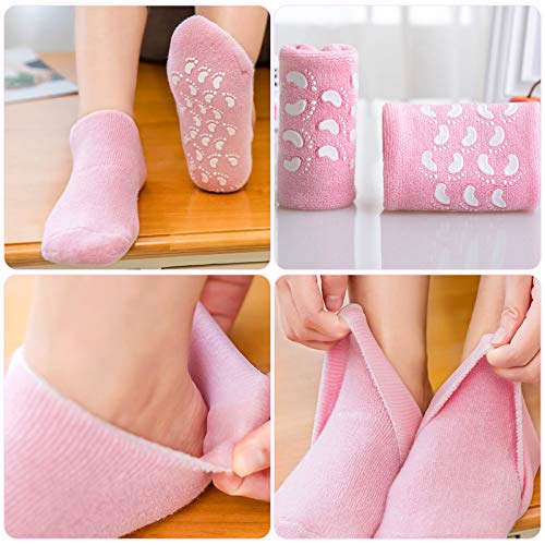 Jinlaili 2 Pares Calcetines Hidratantes, Calcetines de Gel Hidratante, Forro de Gel con Aceites Esenciales y Vitaminas, SPA Cuidado de Pies para Reparar y Suavizar las Pieles Secas y Agrietadas (A)