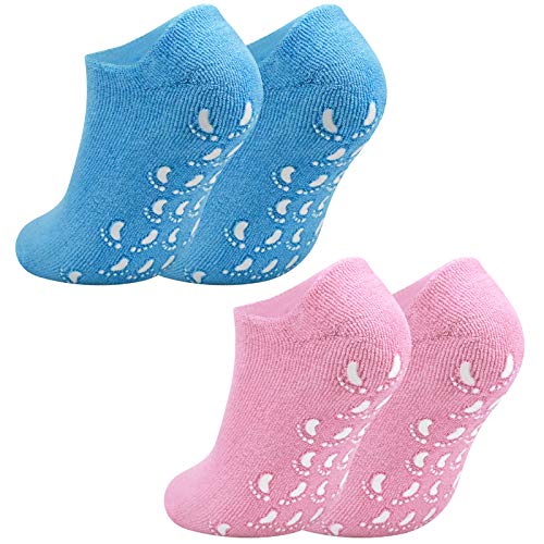 Jinlaili 2 Pares Calcetines Hidratantes, Calcetines de Gel Hidratante, Forro de Gel con Aceites Esenciales y Vitaminas, SPA Cuidado de Pies para Reparar y Suavizar las Pieles Secas y Agrietadas (A)