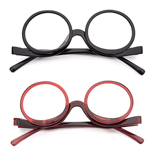 JM 2 Pares de Gafas de Lectura de Maquillaje Lectores de Cosméticos Abatibles con Lupa Redondos Para Mujeres +1.25