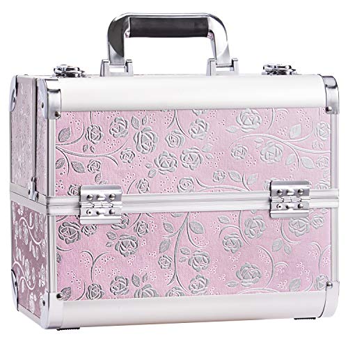 Joligrace Maletín Maquillaje Profesional Estuche Maquillaje Mujer Caja Maquillaje Joyero Organizador Esmaltes de Uñas Maletín para Manicura Vacío de Viaje Regalos para Mujer, Rosa