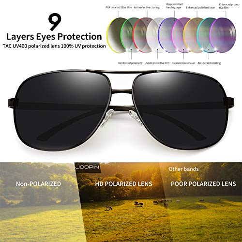 Joopin Gafas de Sol Hombre Polarizadas Aviador UV400 Protección Clásicas Cuadradas Retro para Conducir y Deportes al Aire Libre Negras