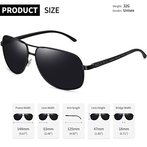 Joopin Gafas de Sol Hombre Polarizadas Aviador UV400 Protección Clásicas Cuadradas Retro para Conducir y Deportes al Aire Libre Negras