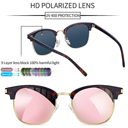 Joopin Gafas de Sol Unisex Polarizadas Protección UV400 Semi-Rimless Marco Estilo Vintage Gafas de Sol Hombres Mujeres para Conducción Viajes Playa Deportes al Aire Libre Rosa