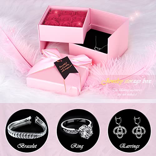 Joyhoop Rosa Eterna Caja Regalo Giratoria, Regalos Originales para Mujer, Rosas Caja de joyería con Collar, Regalos Dia de la Madre, Creativo Regalos Mujer Aniversario Cumpleaños San Valentin.