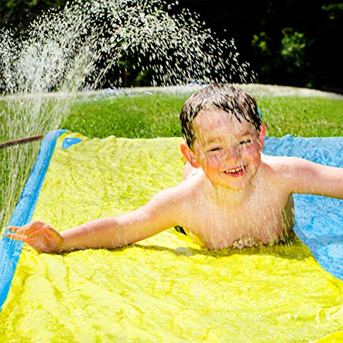 joylink Tobogán de Agua, Juguete jardín resbaladilla de Agua Doble Inflable con 2 Tablas de Bodyboard para Niños Diversión al Aire Libre Juego Acuático, 4.8 x 1.4m