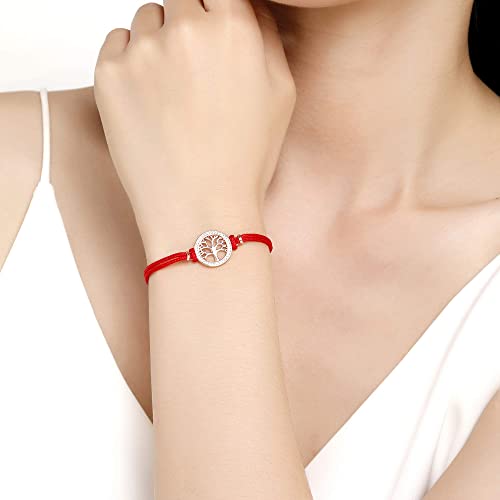 Jrêveinfini Arbol de la Vida Pulsera Mujer Plata de Ley 925, Pulseras de Hilo Rojo España, Pulsera Personalizada Mujer, Pulsera Niña Amistad, Pulsera Oro Rosa Mujer Regalos Originales para Mujer