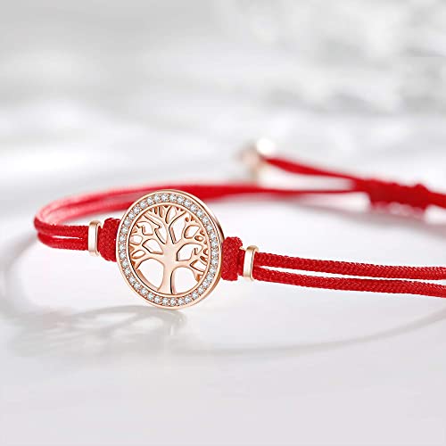 Jrêveinfini Arbol de la Vida Pulsera Mujer Plata de Ley 925, Pulseras de Hilo Rojo España, Pulsera Personalizada Mujer, Pulsera Niña Amistad, Pulsera Oro Rosa Mujer Regalos Originales para Mujer