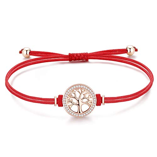 Jrêveinfini Arbol de la Vida Pulsera Mujer Plata de Ley 925, Pulseras de Hilo Rojo España, Pulsera Personalizada Mujer, Pulsera Niña Amistad, Pulsera Oro Rosa Mujer Regalos Originales para Mujer