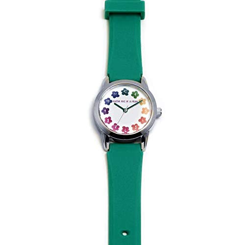 Juego Agatha Ruiz De La Prada Reloj Agr258 Verde Niña Gargantilla Plata Ley 925M Flor Rosa Esmalte - Modelo: Agr258