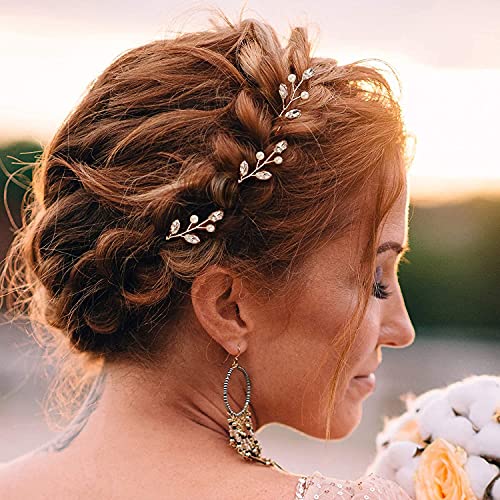 Juego de 6 horquillas para el pelo, accesorios de boda, joyería en forma de U con perlas para novias, mujeres, niñas de flores, pasadores de peluquería (dorado)