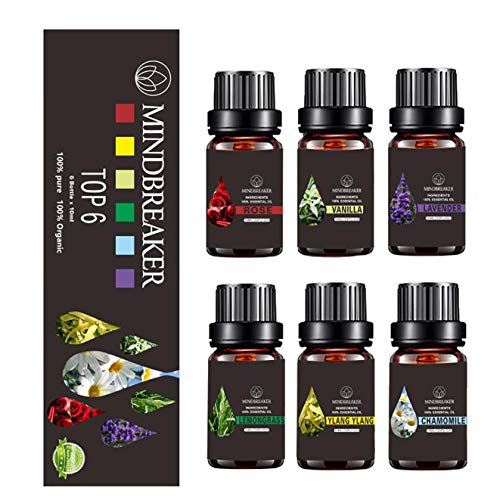 Juego de Aceites Esenciales Florales, Aceites Perfumados de Aromaterapia Orgánica Top 6 Aceites Esenciales Terapéuticos de Grado Premium 100% Puros - Juego de Regalo Botellas de 6 / 10ml