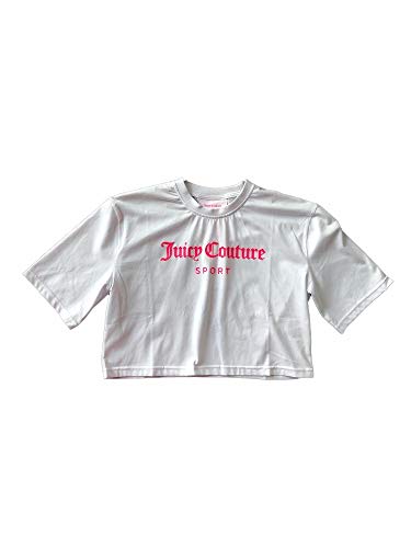 JUICY Couture Crop - Camiseta con logo blanco y rosa, blanco, S