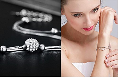 J.Vénus 925 - Pulsera de plata fina para mujer con óxido de circonio redondo, cadena ajustable para boda, regalo para mujeres madres esposas, regalo únicamente, amour(19,5 cm)