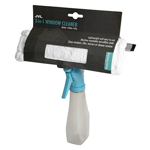 JVL – Coche Cuidado Limpieza gama 3 en 1 Limpiador de ventanas con Y de plástico botella de Spray, microfibra, azul/gris, 27 x 10 x 25 cm