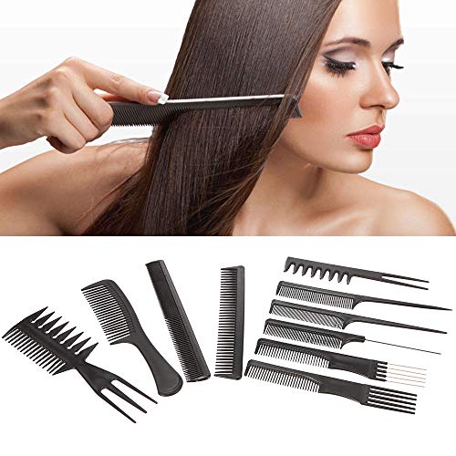 JZK Set de 10 peines profesional y 4 clips para el pelo - peine de salón antiestático peluquería peines para estilista de salón peluquero peluquero