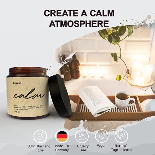 KAIZEN Vela Aromatica Relajante, Fórmula Natural - Velas Aromaticas Grandes para Mejorar Calidad Sueño - Vela Aromática, Reduce Ansiedad - Velas Perfumadas Grandes, Hasta 30 Horas de Duración, 120gr