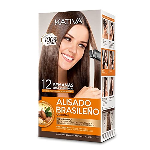 Kativa Kit Alisado Brasileño - Tratamiento Alisado Profesional en casa - Hasta 12 Semanas de duración - Alisado Keratina - Keratina Vegetal - Sin formol