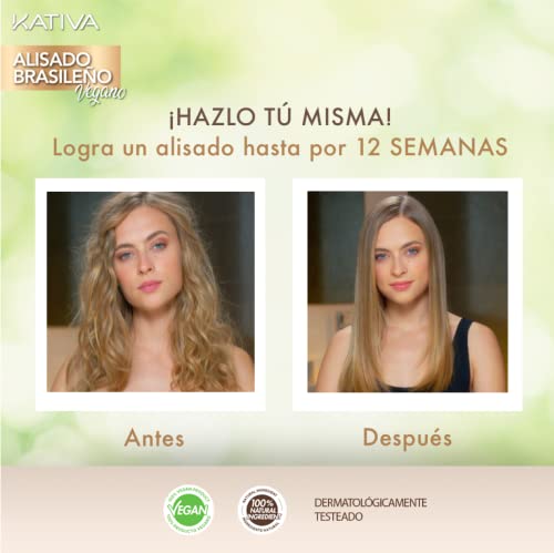 KATIVA Kit Alisado Brasileño Vegano - Tratamiento Alisado Profesional En Casa - Hasta 12 Semanas De Duración - Alisado Keratina Vegetal - Sin Formol, color Verde