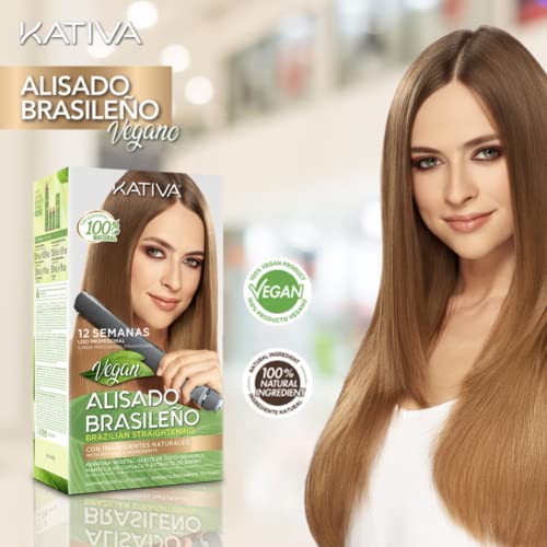 KATIVA Kit Alisado Brasileño Vegano - Tratamiento Alisado Profesional En Casa - Hasta 12 Semanas De Duración - Alisado Keratina Vegetal - Sin Formol, color Verde