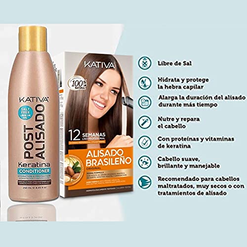 KATIVA Pack Ahorro Kativa Alisado Brasileño + Acondicionador Post Alisado - Tratamiento Profesional En Casa - Hasta 12 Semanas de Duración 60 g