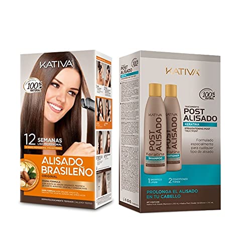 KATIVA Pack Alisado Brasileño de Keratina + Post Alisado de 2 Uds 650 ml