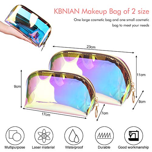 KBNIAN 2pcs Bolsa de Maquillaje Holográfica Bolsa de Cosméticos de TPU Impermeable Bolsas de Aseo Multicolor Neceser de Maquillaje de Viaje Portátil con Cremallera para Artículo de Tocador Mujer Niña