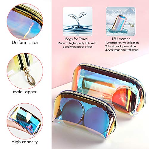 KBNIAN 2pcs Bolsa de Maquillaje Holográfica Bolsa de Cosméticos de TPU Impermeable Bolsas de Aseo Multicolor Neceser de Maquillaje de Viaje Portátil con Cremallera para Artículo de Tocador Mujer Niña