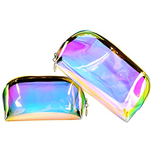 KBNIAN 2pcs Bolsa de Maquillaje Holográfica Bolsa de Cosméticos de TPU Impermeable Bolsas de Aseo Multicolor Neceser de Maquillaje de Viaje Portátil con Cremallera para Artículo de Tocador Mujer Niña