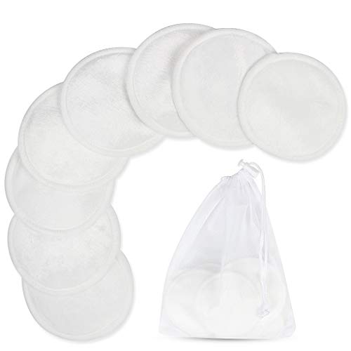 KELYDI 8 Piezas de Almohadillas de desmaquillante, Algodón lavable de fibra en bambú para enjugar & eliminar maquillaje facial y maquillaje de ojos (reutilizable)