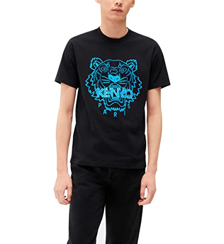 Kenzo Camiseta Tiger para hombre, color negro, tigre azul, 100% algodón, talla ajustada, Negro , XL