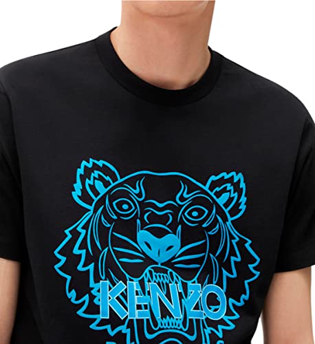 Kenzo Camiseta Tiger para hombre, color negro, tigre azul, 100% algodón, talla ajustada, Negro , XL