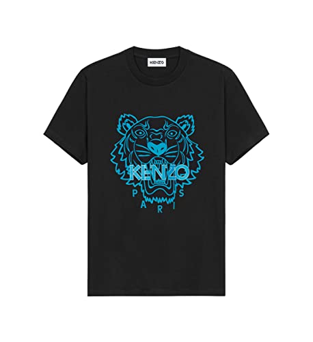 Kenzo Camiseta Tiger para hombre, color negro, tigre azul, 100% algodón, talla ajustada, Negro , XL