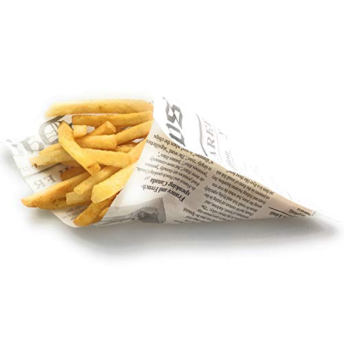 Kerafactum® - 20 unidades de bolsas para patatas fritas a prueba de grasa, palitos de patatas para peces y patatas fritas adecuadas diseño francés Daily News – Tamaño 25 x 18 cm