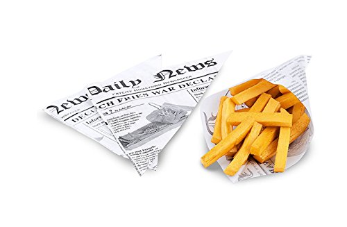 Kerafactum® - 20 unidades de bolsas para patatas fritas a prueba de grasa, palitos de patatas para peces y patatas fritas adecuadas diseño francés Daily News – Tamaño 25 x 18 cm